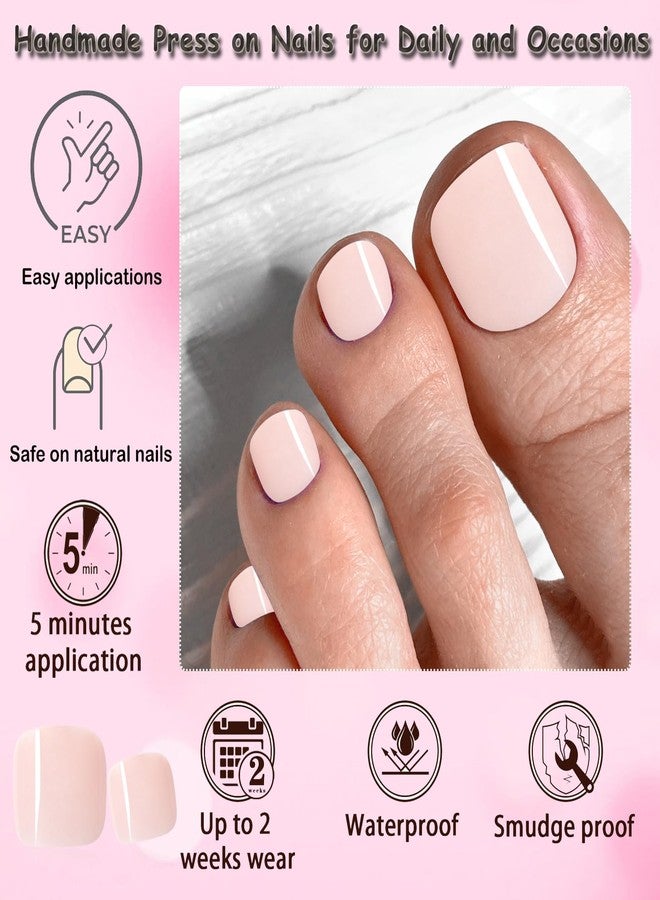 LuckForever 240pc Press on Toenails Women Fake Toe Nails with Tabs, Nude Pink Fake Toenails Press on Nails Toe Acrylic Nail Tips Short Square False Toenails Stick Artificial Toe Nails Press ons Pedicure - Image 2